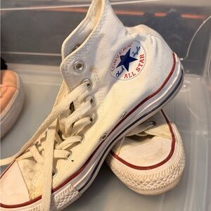 Converse Kids White High Top Sneakers with Red & Blue Trim